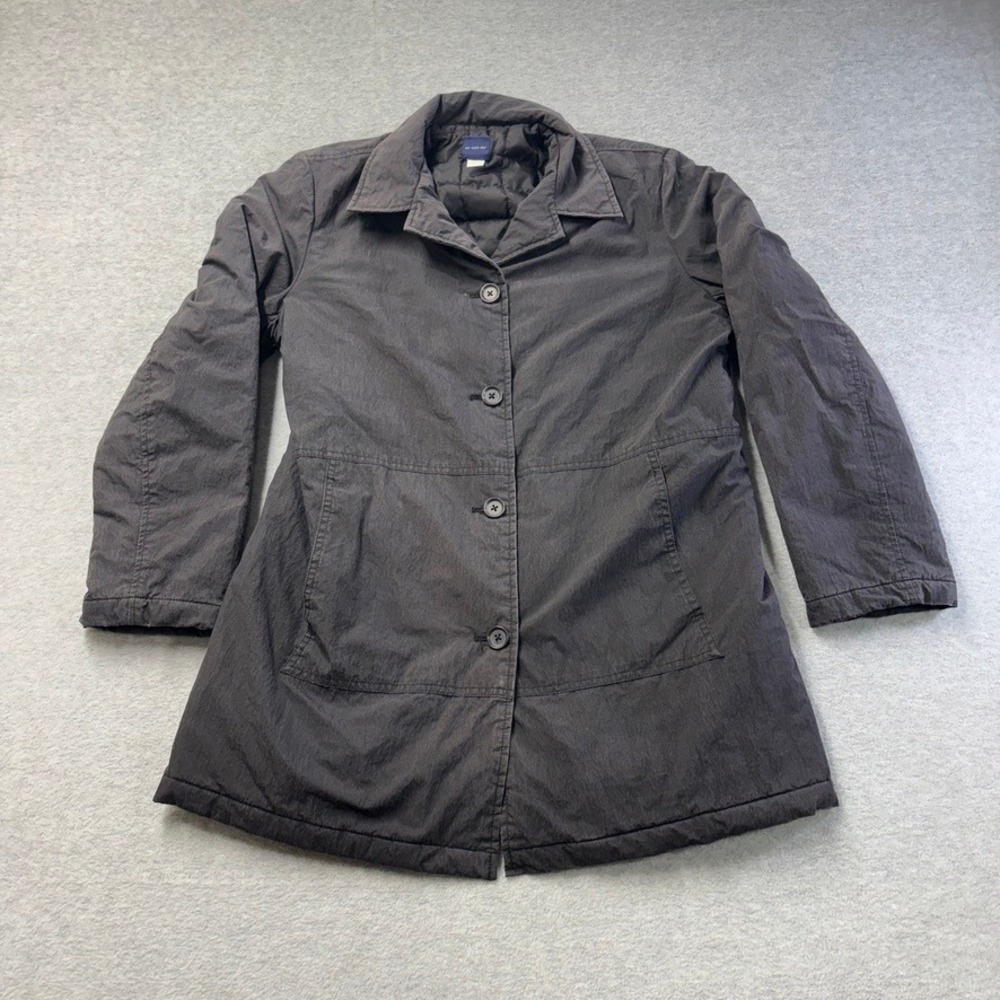Vintage Gap Jacket Womens Medium Gray Quilted Car Coat Button Front Mid Length